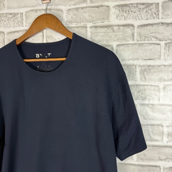BYLT Premium Drop Cut Short Sleeve Solid Navy Blue Crew Neck Shirt Mens XL - Picture 3 of 7